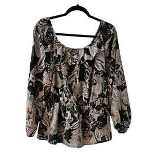 Maurices Womens LG Paisley Off The Shoulder Peplum Top Blouse Long Sleeve